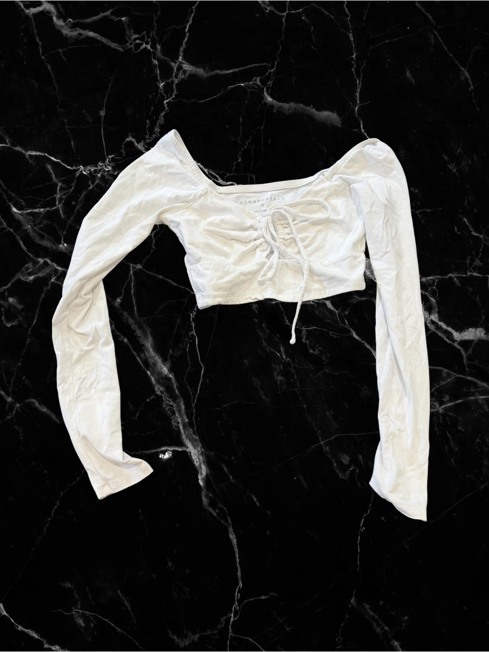 Aeropostale White Long-Sleeve Lace-Up Crop Top